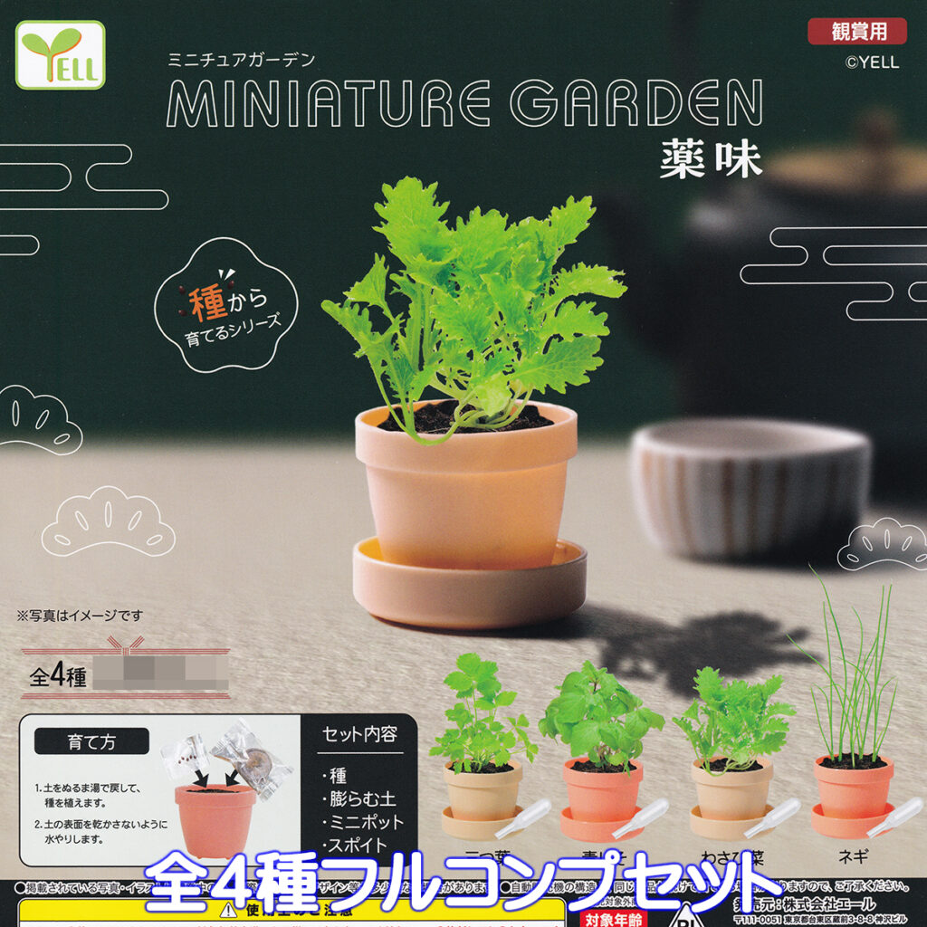 ミニチュアガーデン薬味 エール 【全４種フルコンプセット】 MINIATURE GARDEN CONDIMENTS SPICE 種から育てるシリーズ  観賞用 植物 三つ葉 青じそ わさび菜 ネギ グッズ ガチャガチャ カプセルトイです。 | かわいい写真たち フォトレビュー